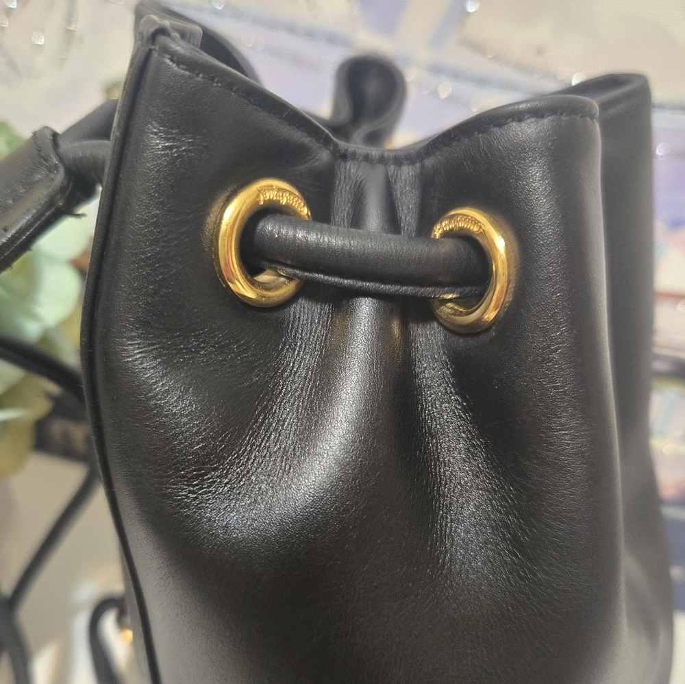 Vintage Salvatore Ferragamo Black Drawstring Leather Backpack - Picture 5 of 13